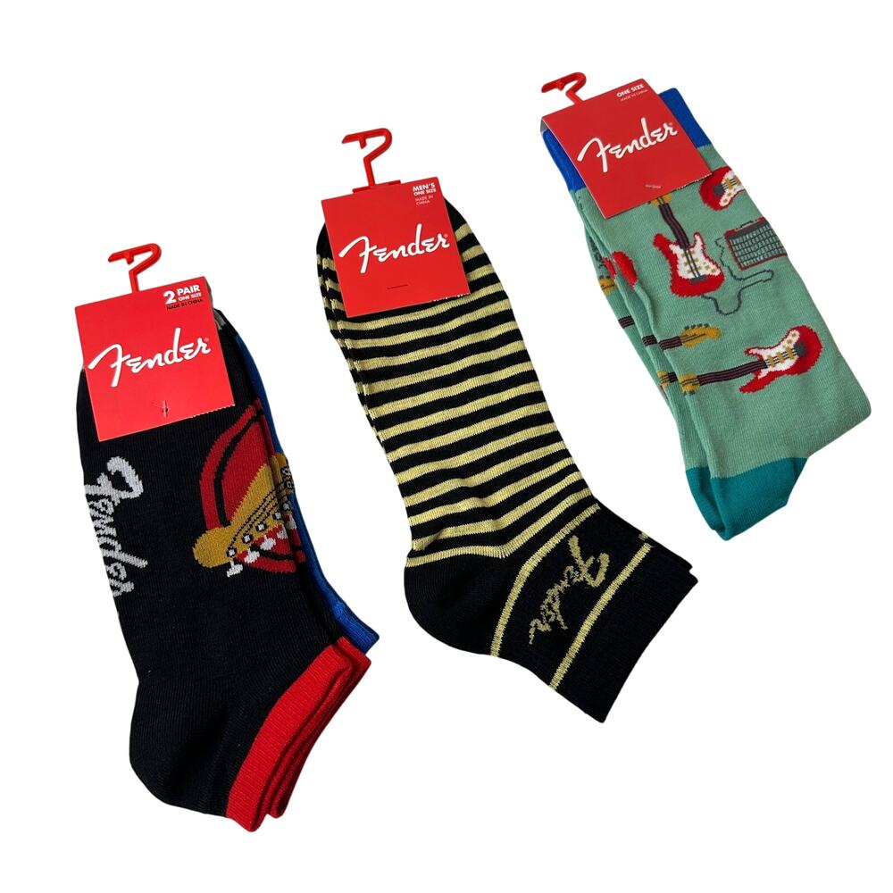 Fender Guitar Socks Bundle 4 Pairs Music Crew &‎ Ankle Socks - New NWT